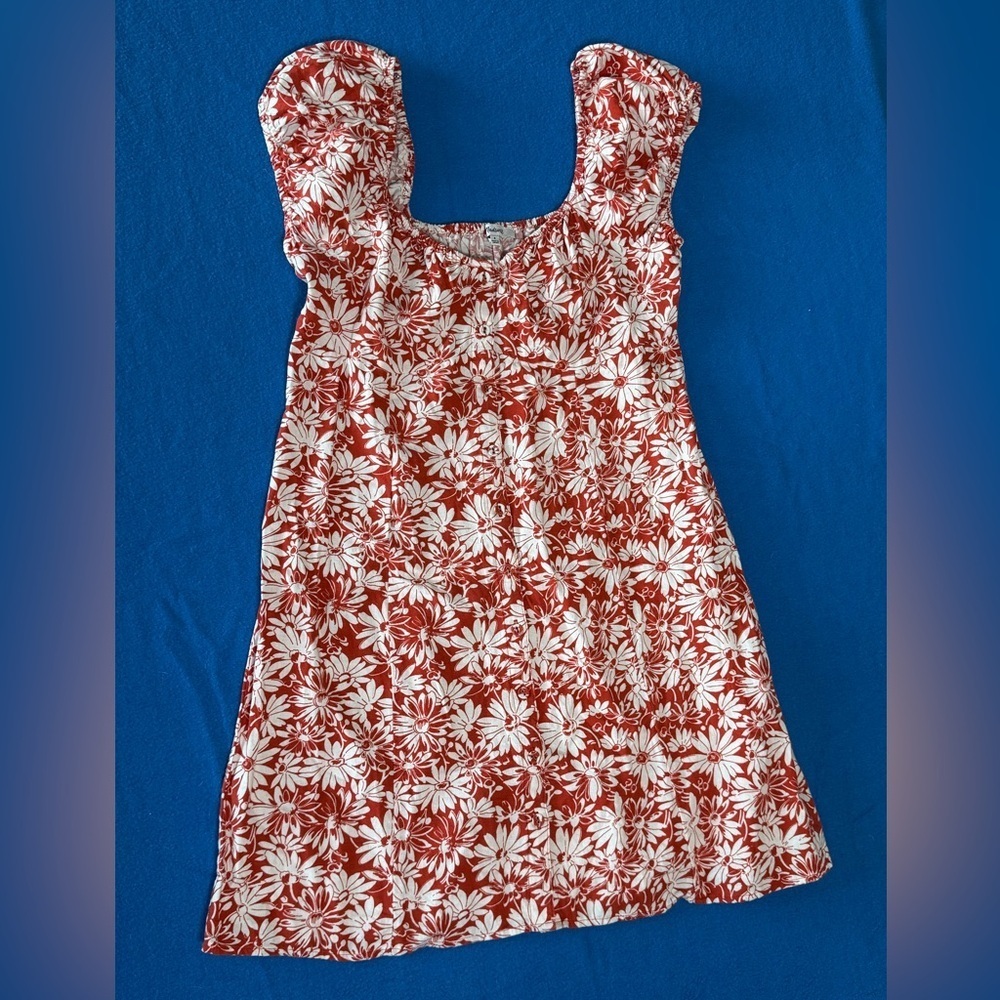 Madewell Margie Mini Dress In Abstract Floral Orange Floral Linen Blend Womens 8